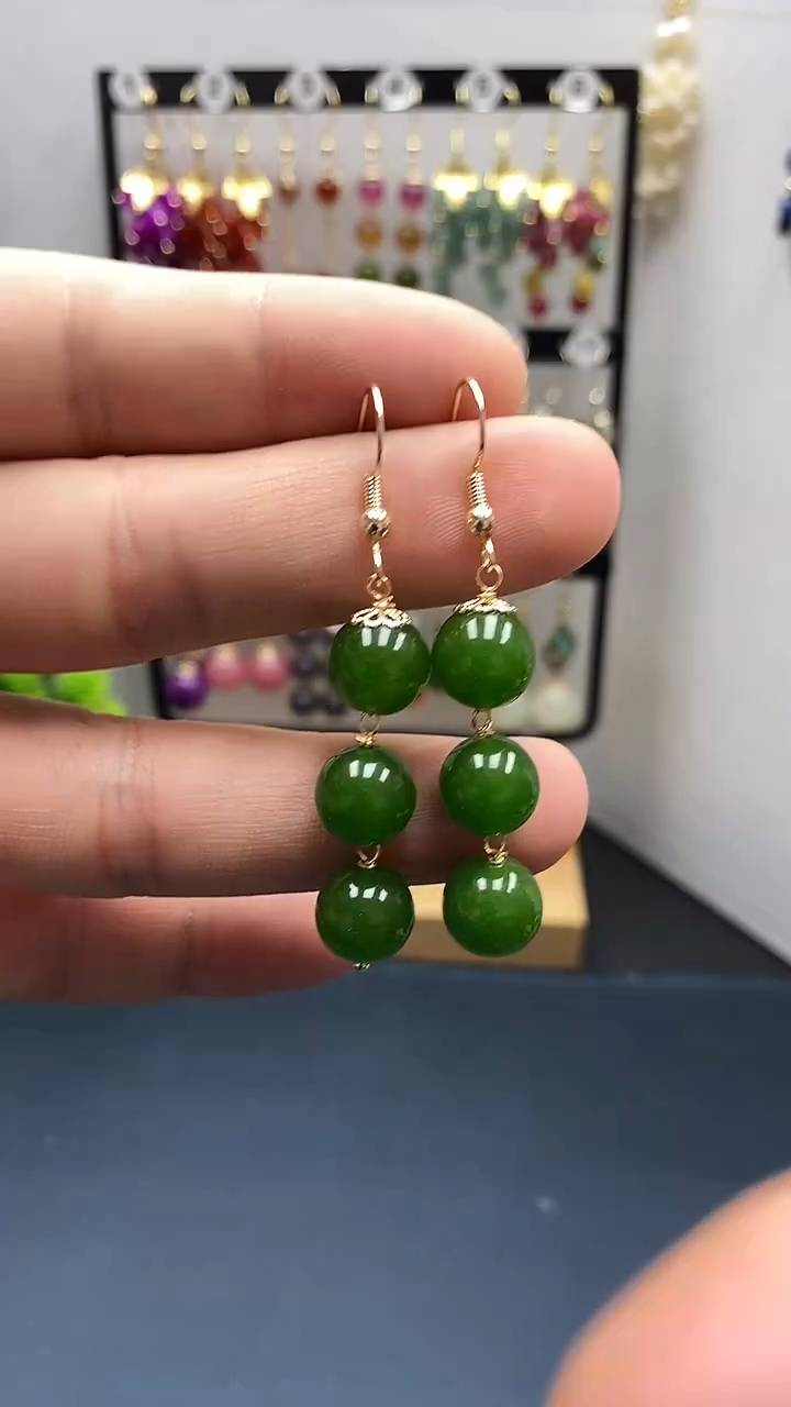 【闪购商品】和田玉耳饰银S925镀金镶嵌尺寸10mm连珠01