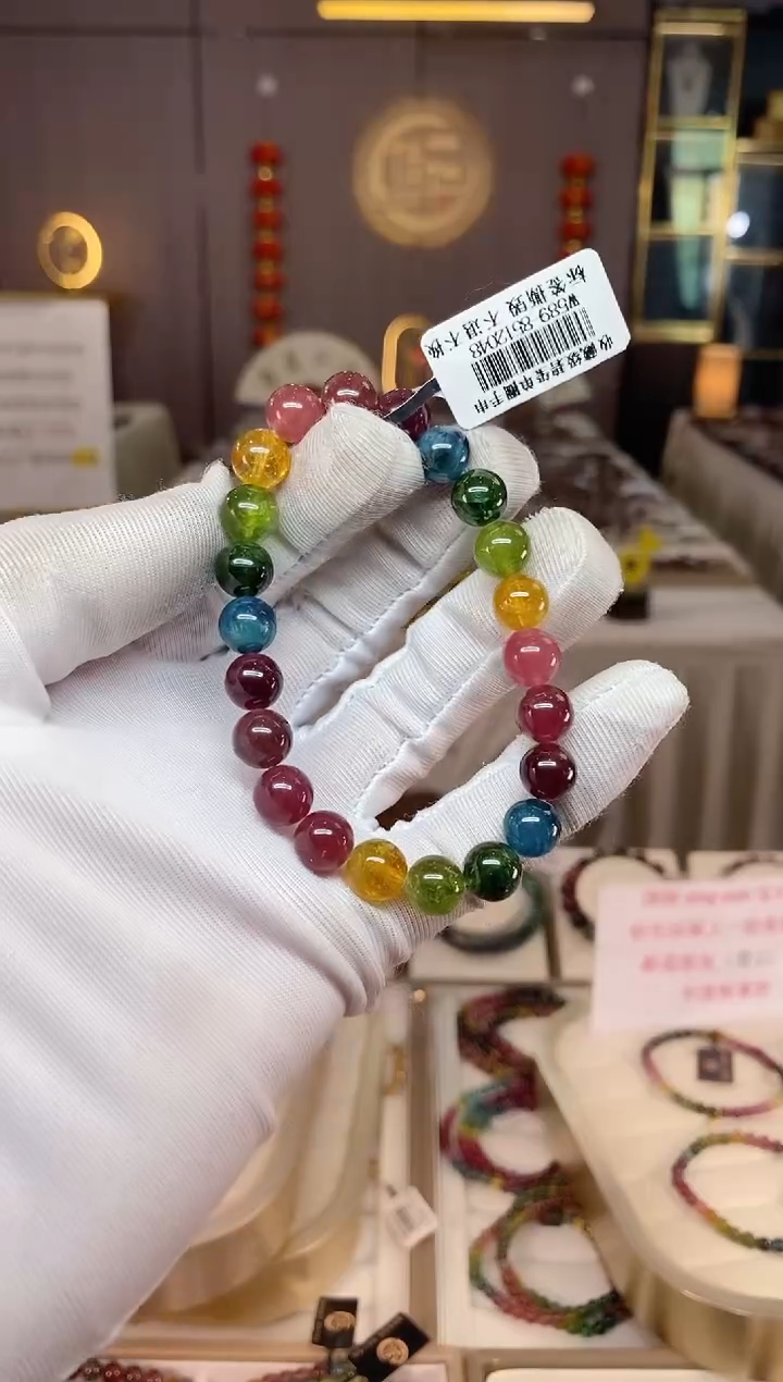 未镶嵌老矿碧玺彩虹单圈手串8mm+碧玺xion多样性发一条