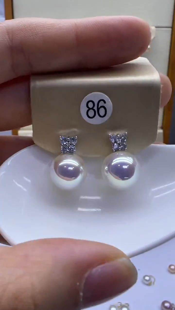 银S925镶嵌耳饰淡水珍珠86