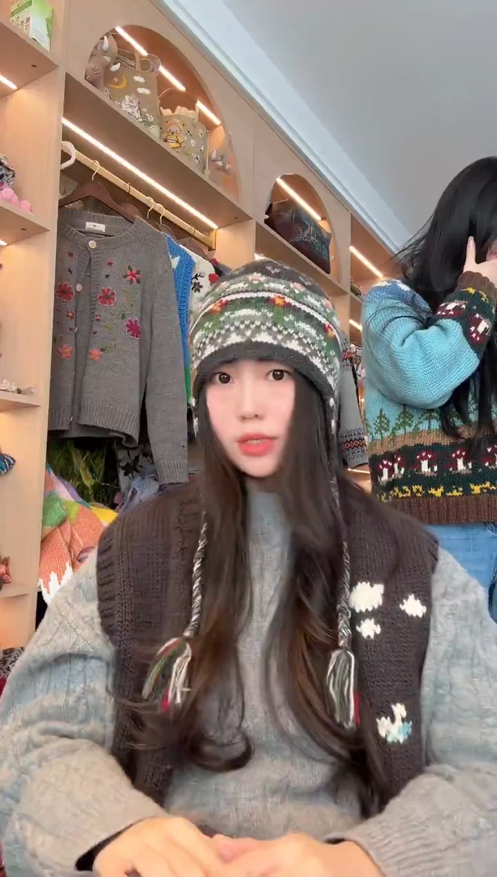 羊毛灰色仙人掌护耳帽