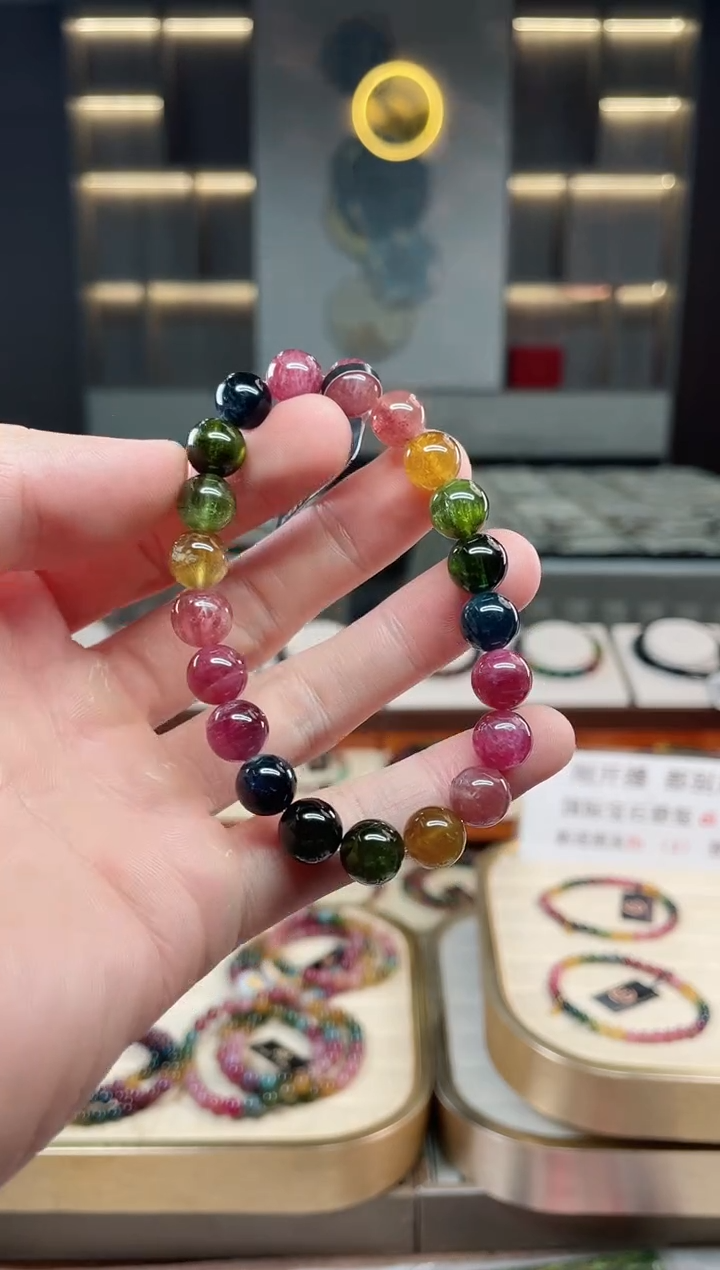 未镶嵌冰透体老矿碧玺单圈手串9mm+碧玺多样性发一条xion