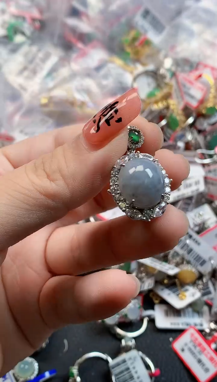 银S925镶嵌戒指翡翠天然A货缅甸翡翠