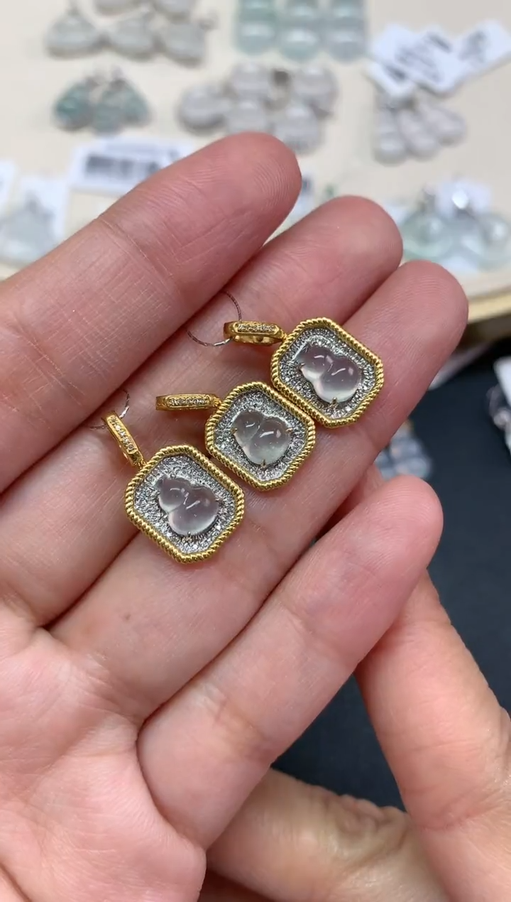 【闪购商品】翡翠吊坠(不含链)18K金镶嵌W202|1999|多样性发其一