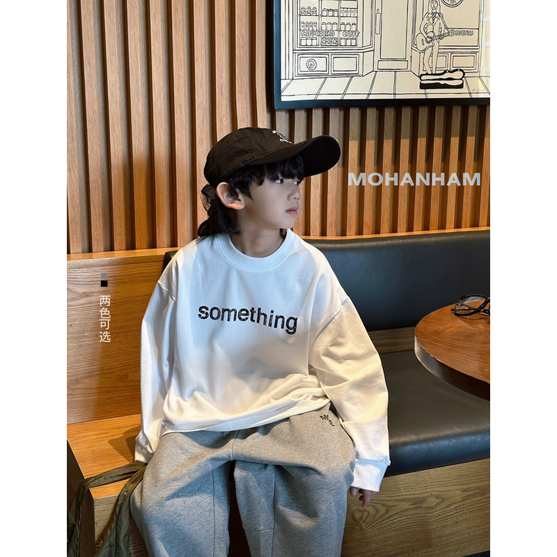 凯文家童装2025秋季新品男童中大童韩版字母印花儿童长袖T打底衫