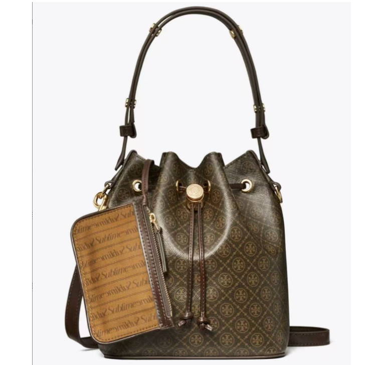 TORY BURCH/汤丽柏琦 中号斜挎水桶包黑卡色168805-200