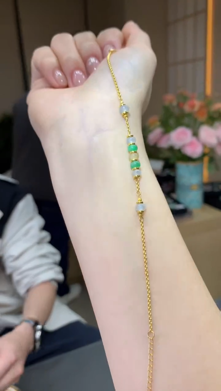 【闪购商品】翡翠手链18K金镶嵌|不退不换