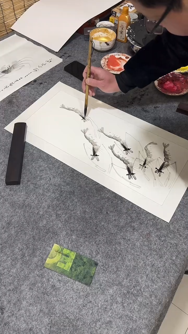 国画石金涛老师手绘  群龙戏海