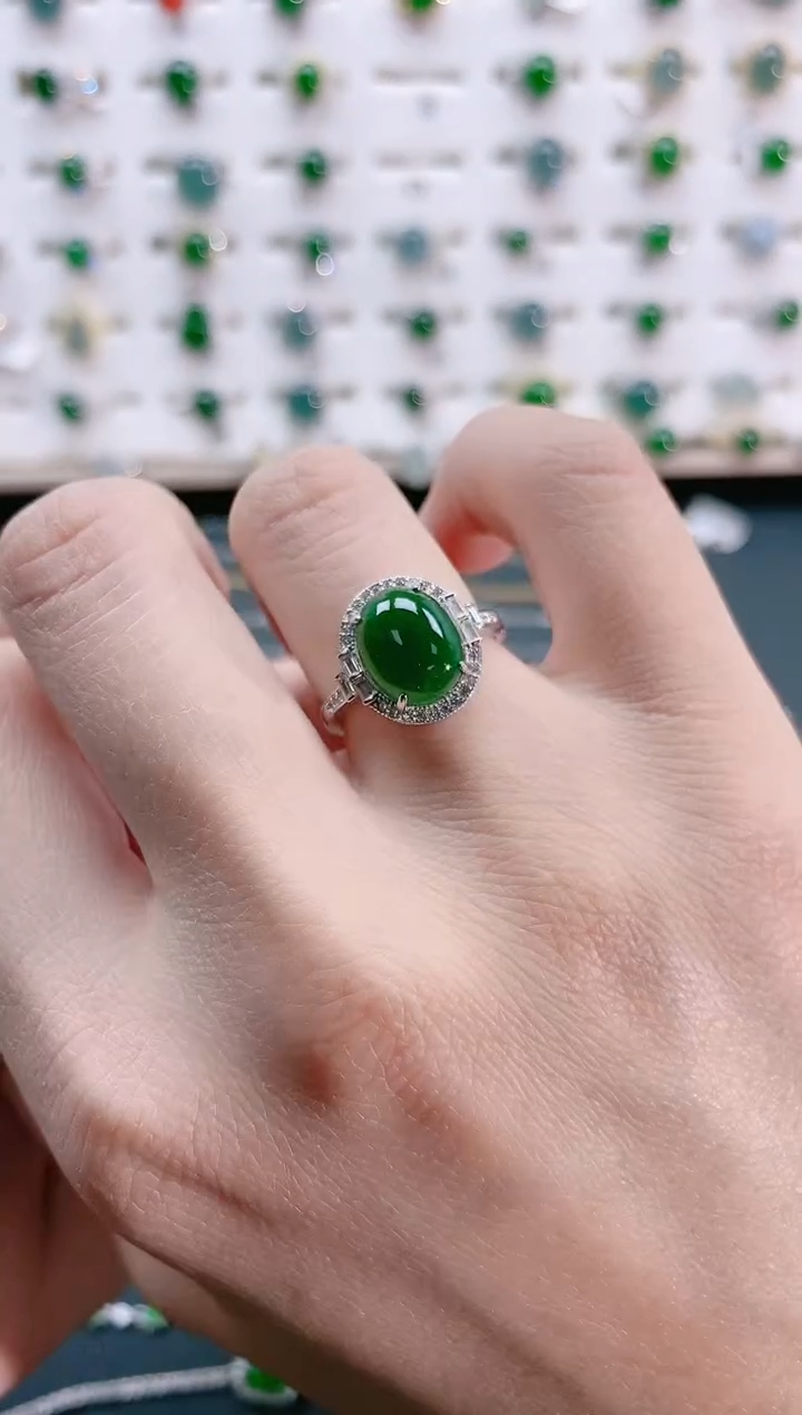 【闪购商品】翡翠戒指银S925镶嵌天然翡翠