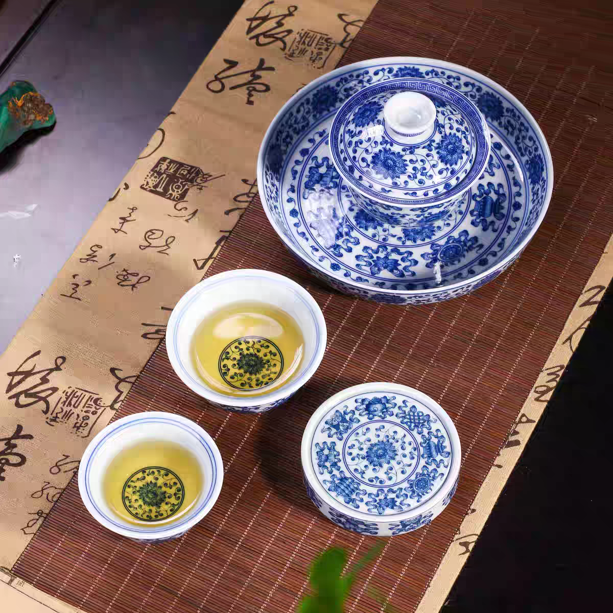 景德镇手工制作釉下彩青花瓷八宝缠枝莲陶瓷茶具套装（多款选择）