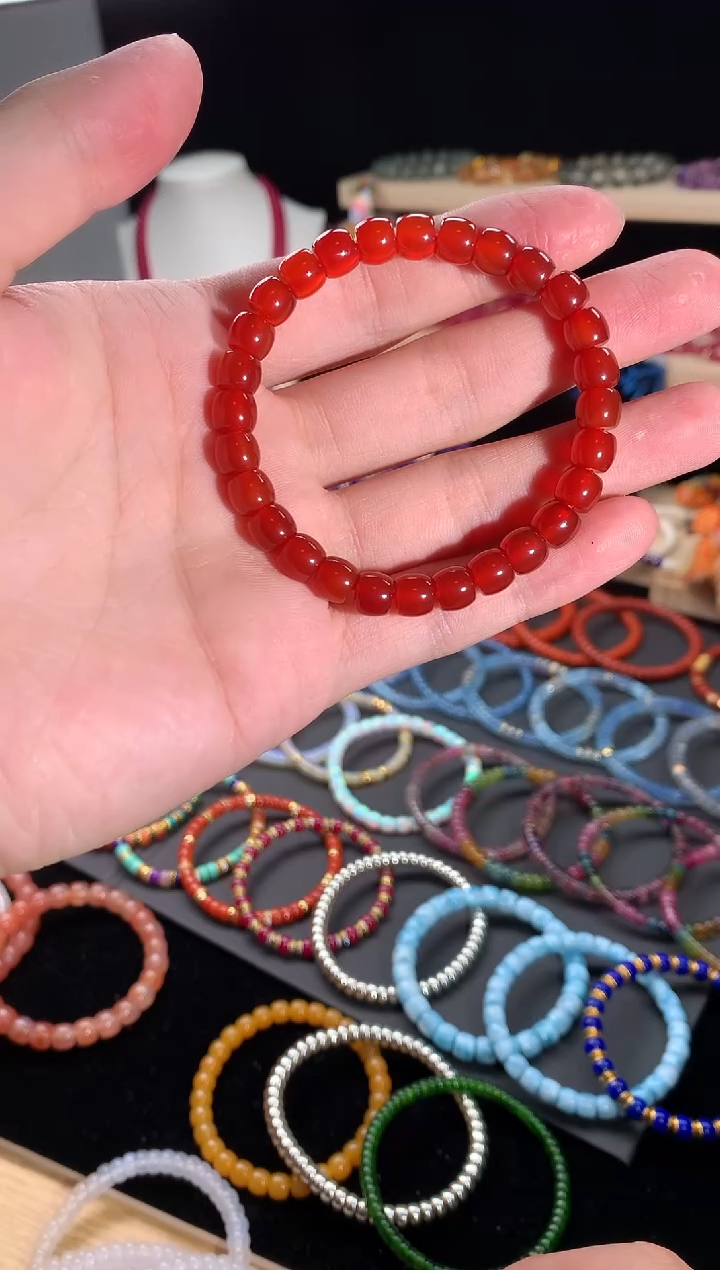玛瑙/玉髓手串未镶嵌红玛瑙直切手串7mm