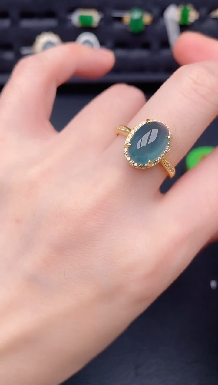 银S925镶嵌戒指翡翠天然a货翡翠307