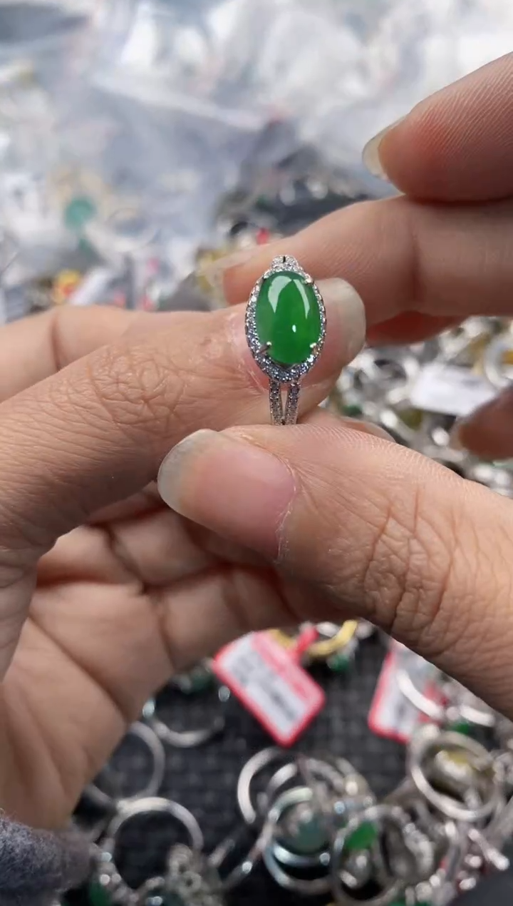 银S925镶嵌戒指翡翠1010---1