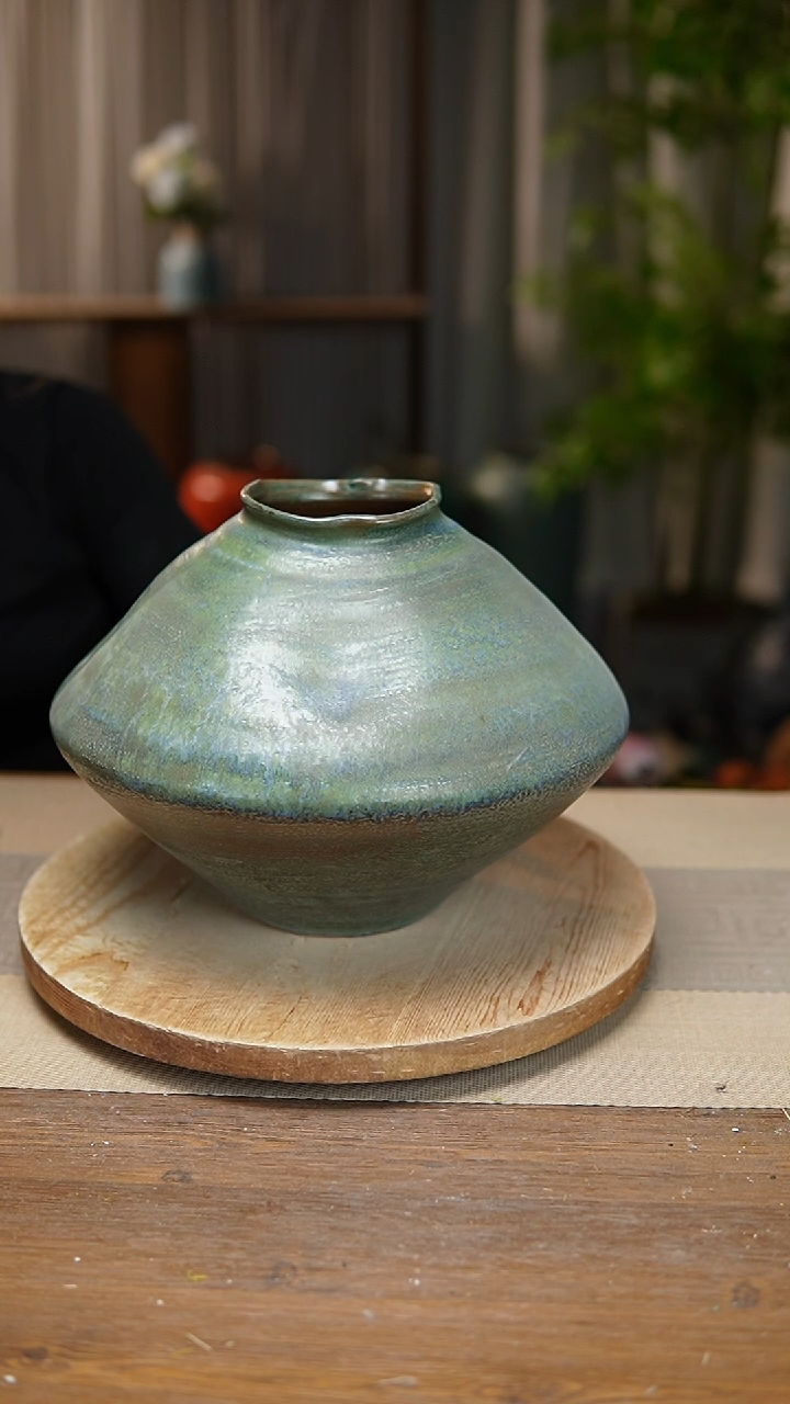 【闪购商品】陶瓷  花器草原绿飞碟 瑕疵