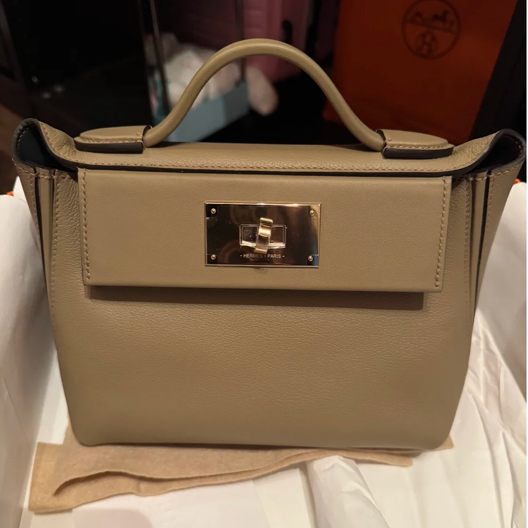 99新 Hermes/爱马仕 小花Jerry2424 Mini 马尔法米色拼色 W刻