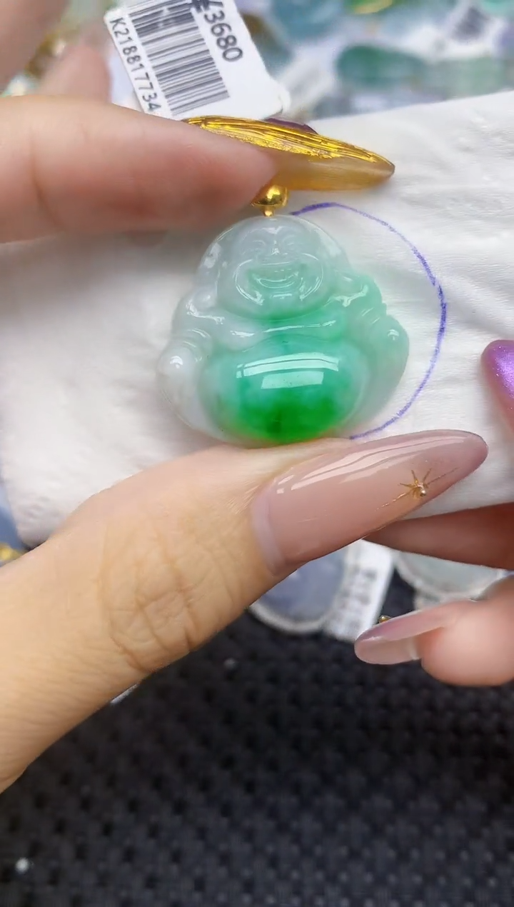 翡翠18K金镶嵌颈饰   天然翡翠A货  百元以上9米证书费自理