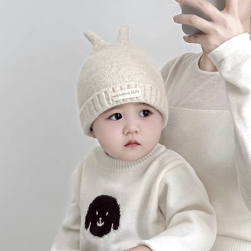 宝宝帽子秋冬针织毛线帽可爱小耳朵套头帽婴幼儿韩版亲肤帽子男童