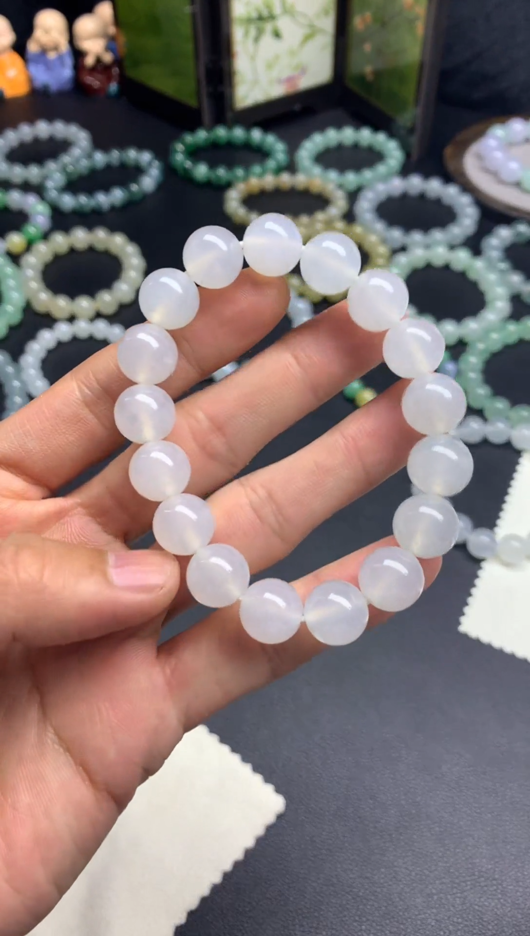 未镶嵌手链翡翠天然缅甸翡翠A货白冰手串卡12mm