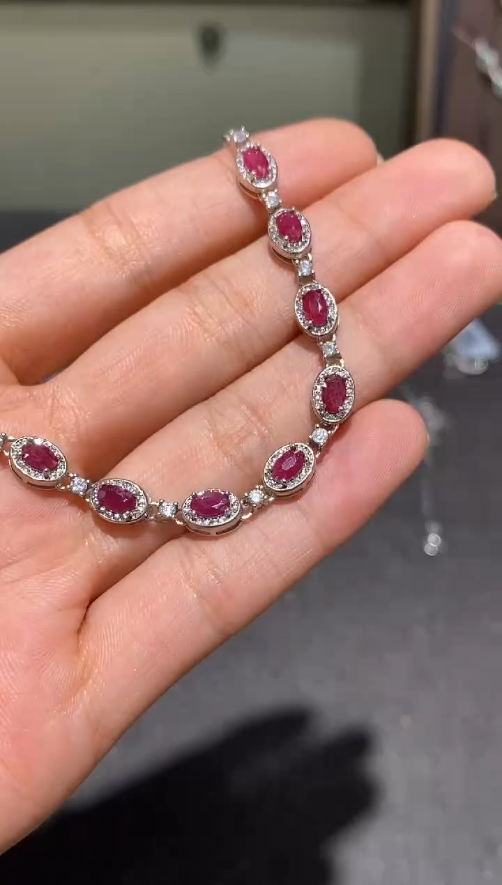 银S925镶嵌手链红宝石手链