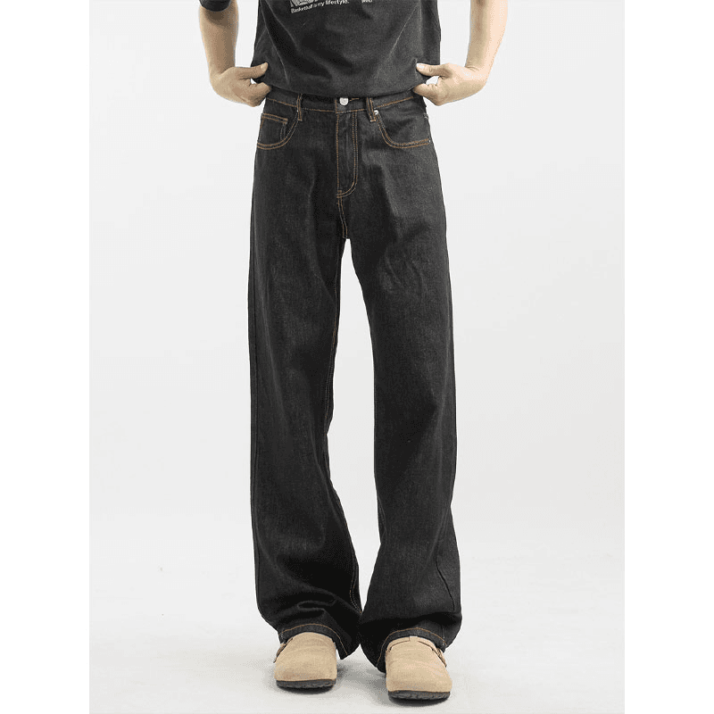 美式潮牌cleanfit原牛黑牛仔裤男女秋季百搭休闲宽松直筒微喇长裤