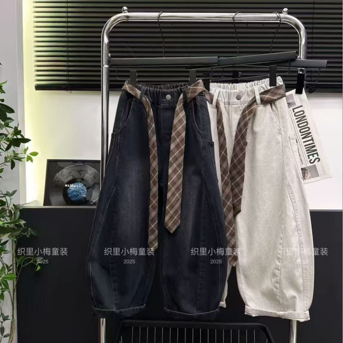 秋季新款男童女童2025春秋款宽松休闲微阔牛仔弯刀裤9548