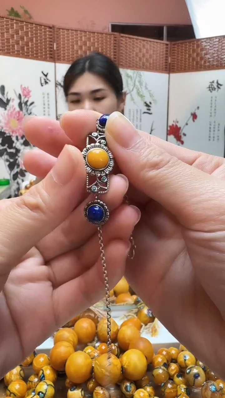 蜜蜡颈饰银S925镶嵌4112天然蜜蜡珠宝奇石全都保真