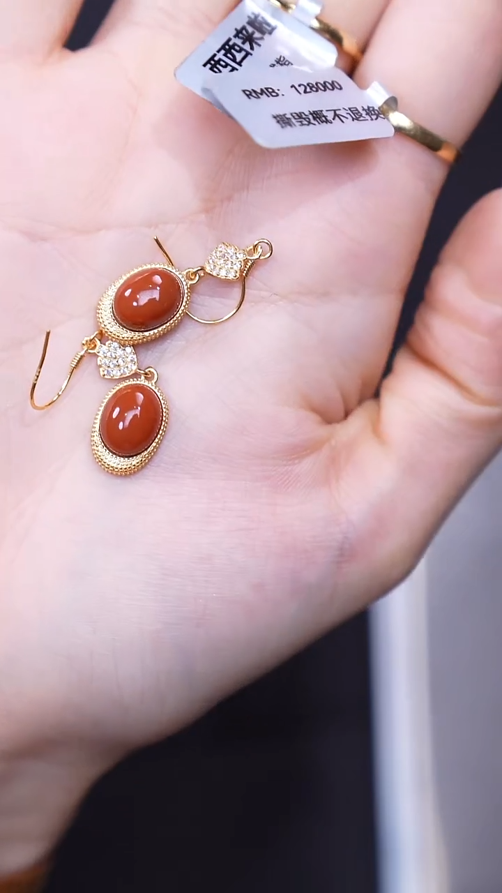 银S925镶嵌南红玛瑙耳饰1