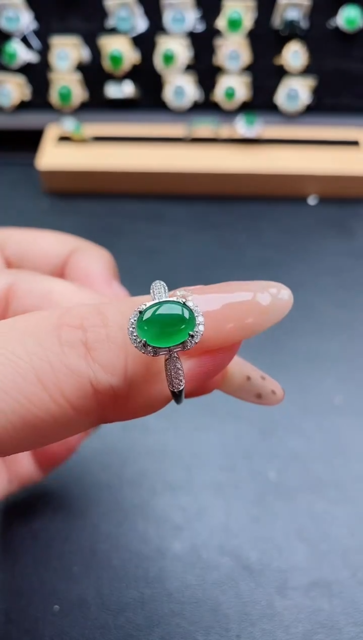 银S925镶嵌戒指翡翠1