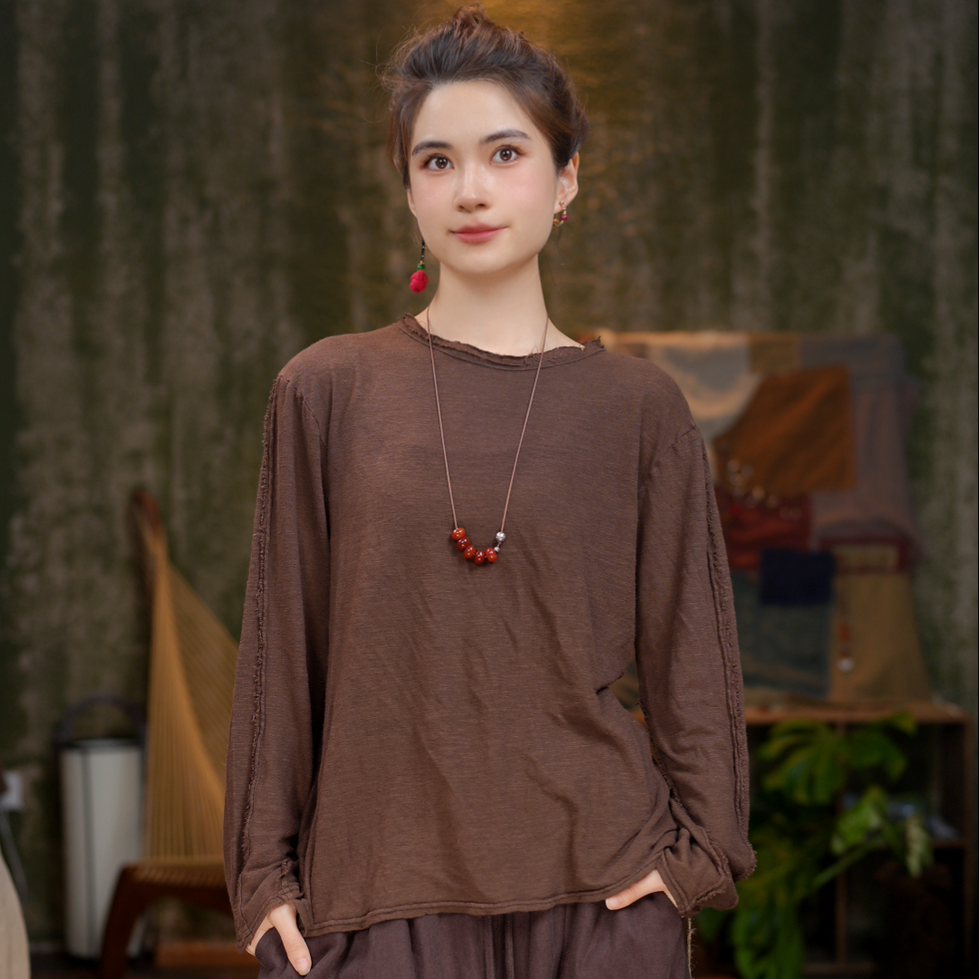 25AW20衣长55cm胸围105秋冬季复古亚麻打底衫