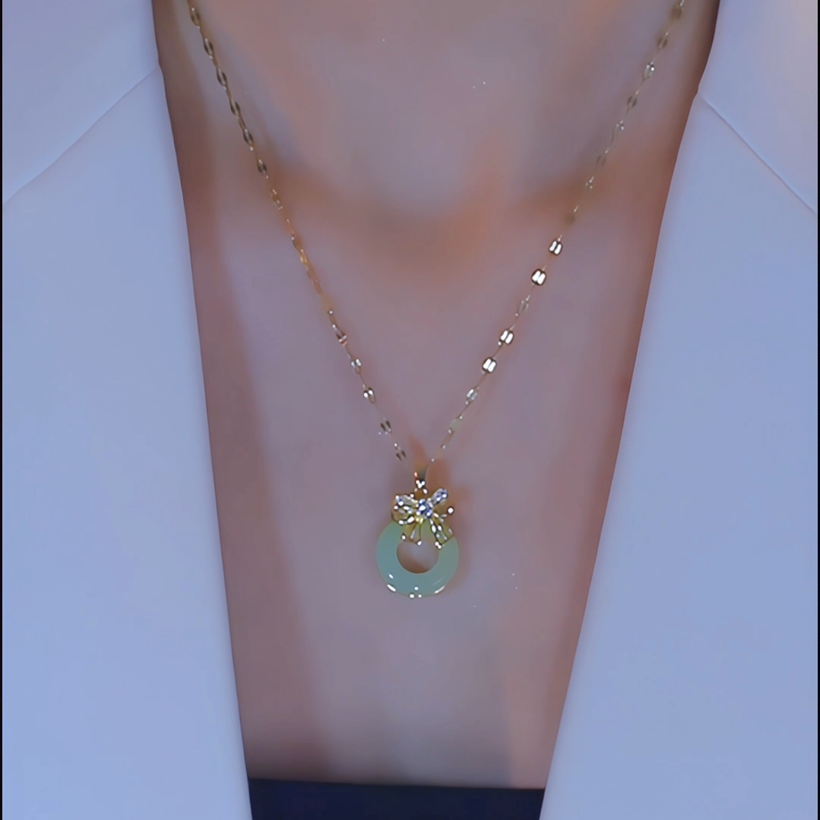 钛钢项链 气质女士国风平安扣项链轻奢小众精致锁骨链百搭