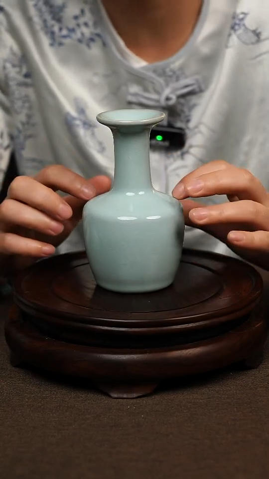 瓷片天青色摆件盘口瓶一级不带礼盒