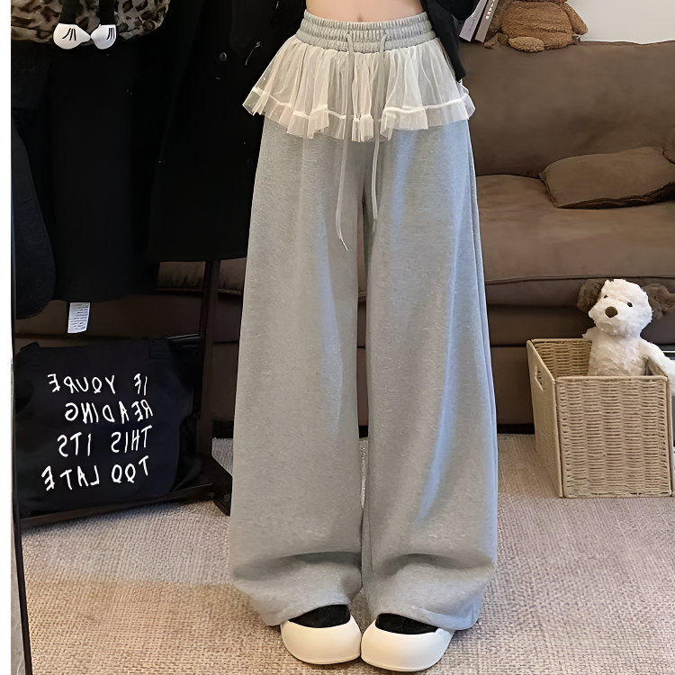 婴格朗迪K225儿童衣服女童春秋装美式复古蕾丝拼接休闲百搭卫裤