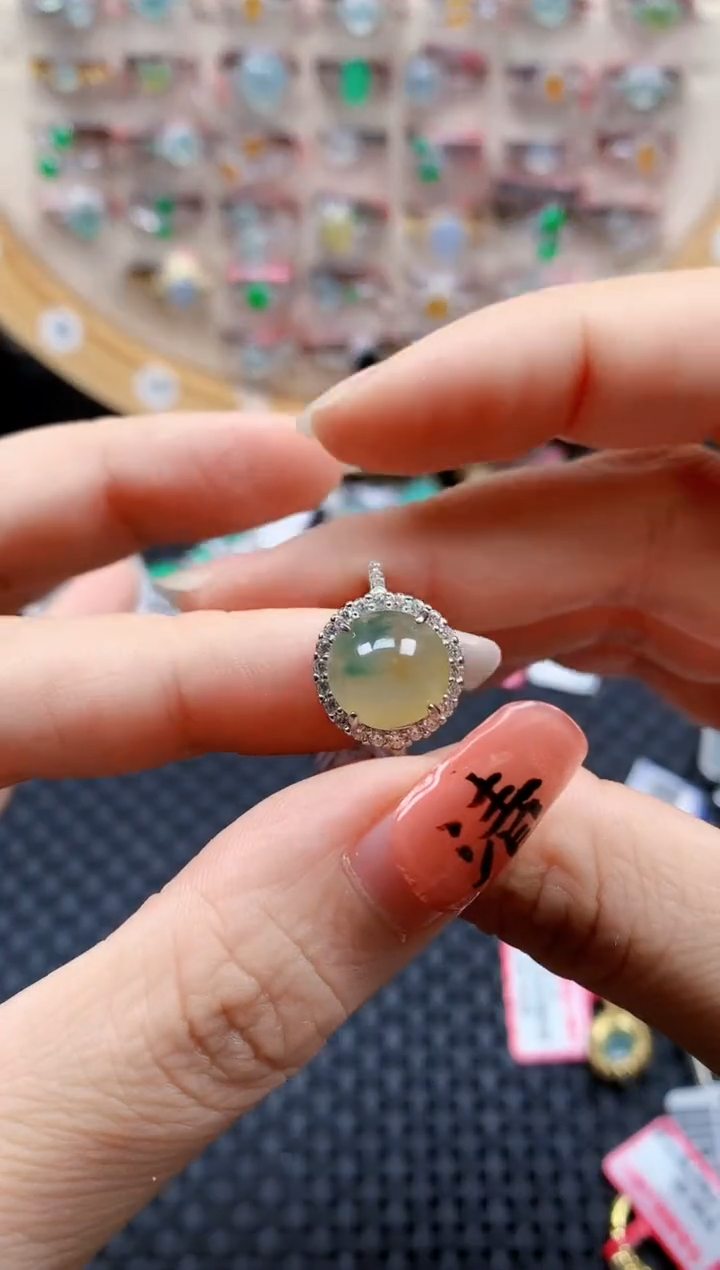 银S925镶嵌戒指翡翠天然A货缅甸翡翠