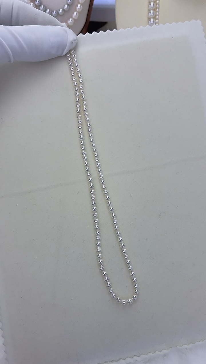 18K金镶嵌项链海水珍珠Akoya 微巴项链 3.5-4MM 18K金