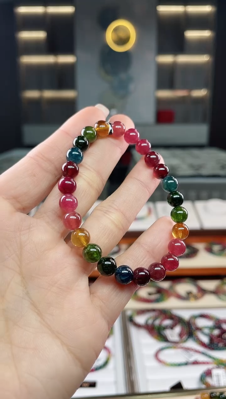 未镶嵌老矿碧玺彩虹单圈手串7mm+碧玺多样性发一条 T