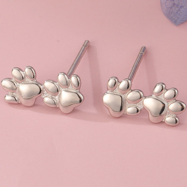 925银耳饰 E0203 纯银可爱猫爪印耳钉小巧森系简约百搭精致耳环女