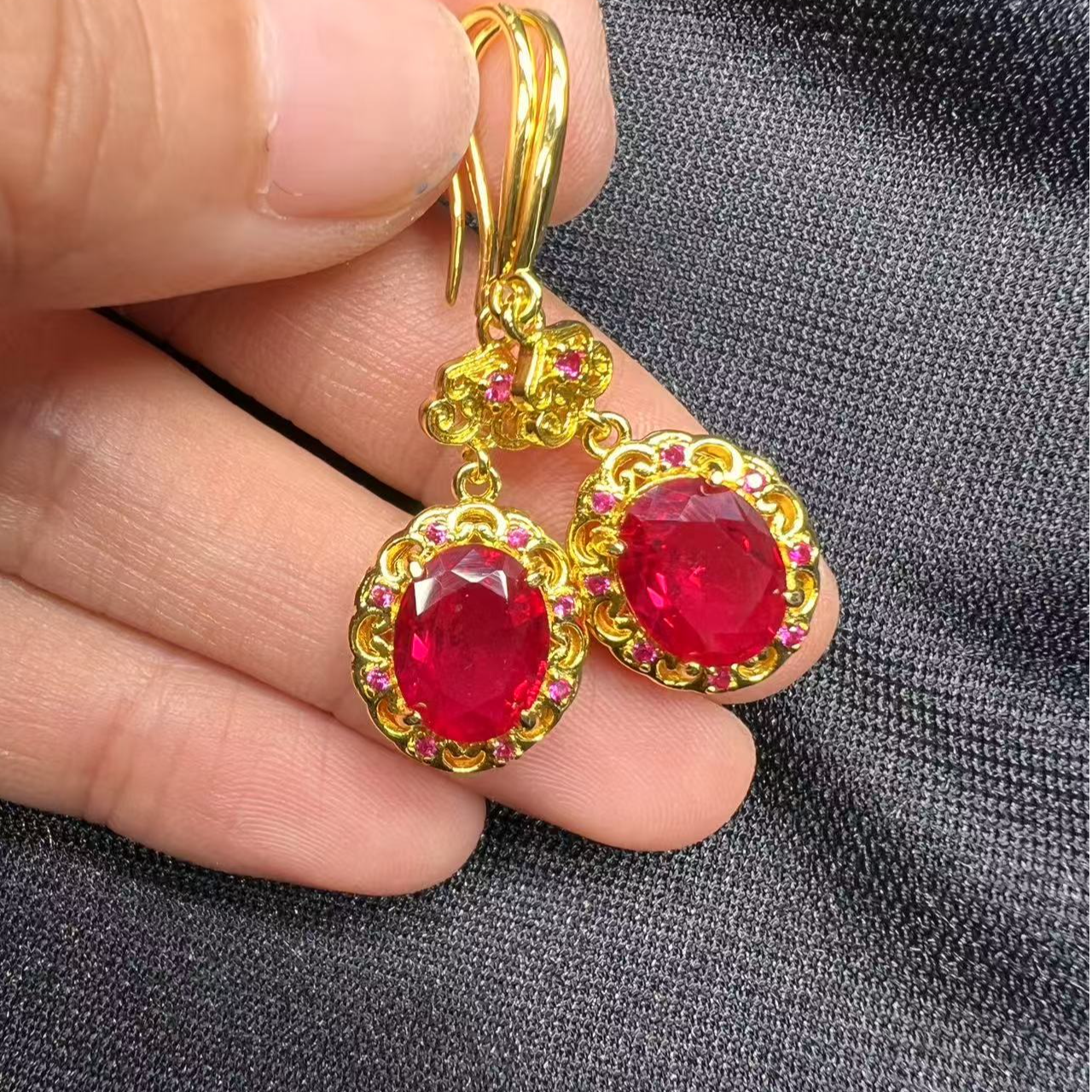 合金合成锆石耳饰 【高端潮玩】合成培育红宝耳坠-气质显白28