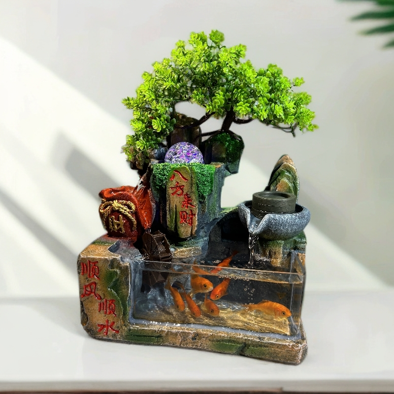 【顺风顺水】-八方来财家居茶台电视柜招财流水摆件循环水鱼缸1089-