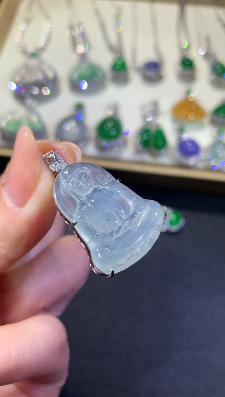【闪购商品】翡翠吊坠(不含链)18K金镶嵌27-观音