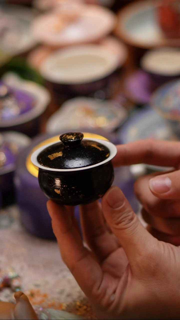 【闪购商品】黑色大漆盖碗（小）+提溜