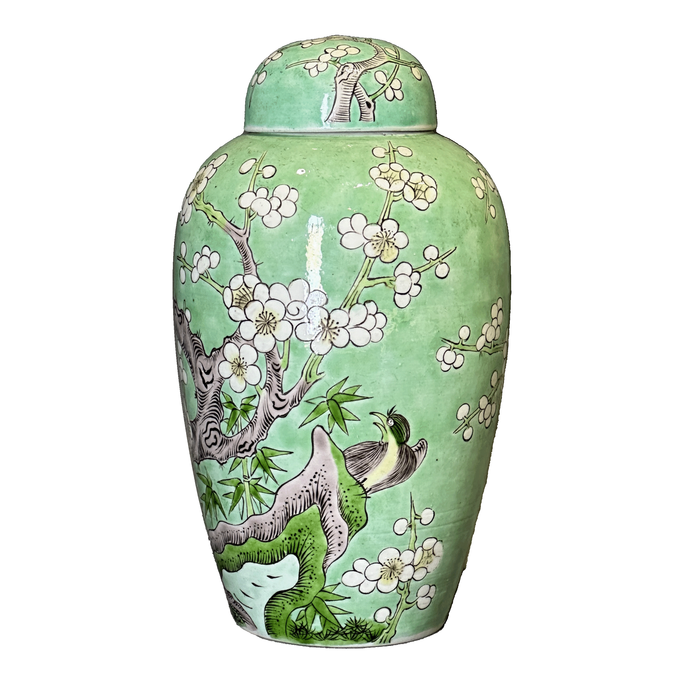 25200923y绿釉粉彩冰梅纹盖罐