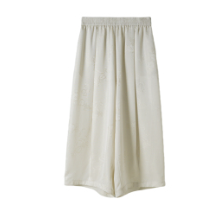 芹 新中式风桑蚕丝  珍珠白桑蚕丝织金提花裤子 661268