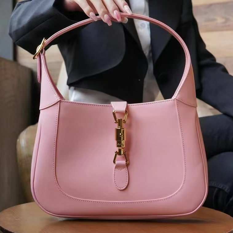 95新 GUCCI/古驰 98新粉色金扣JACKIE1961小号手提腋下包