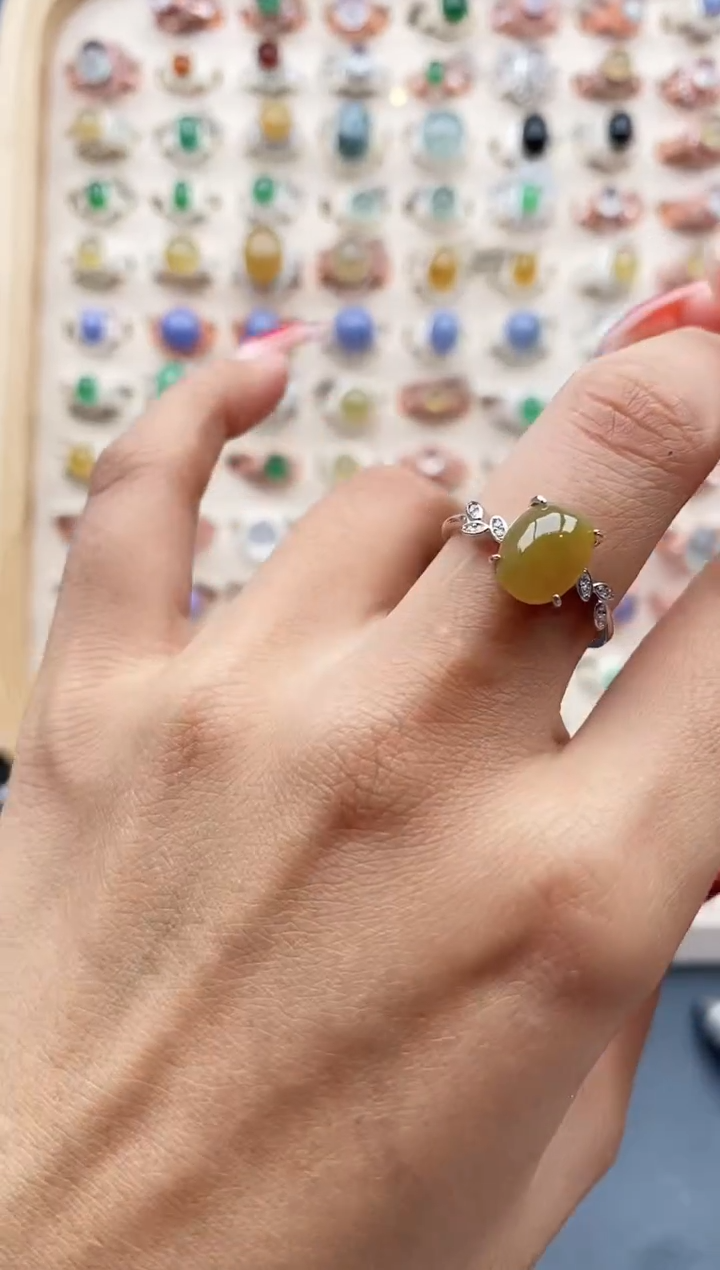 【闪购商品】翡翠戒指银S925镶嵌缅甸天然A货翡翠444 1+3