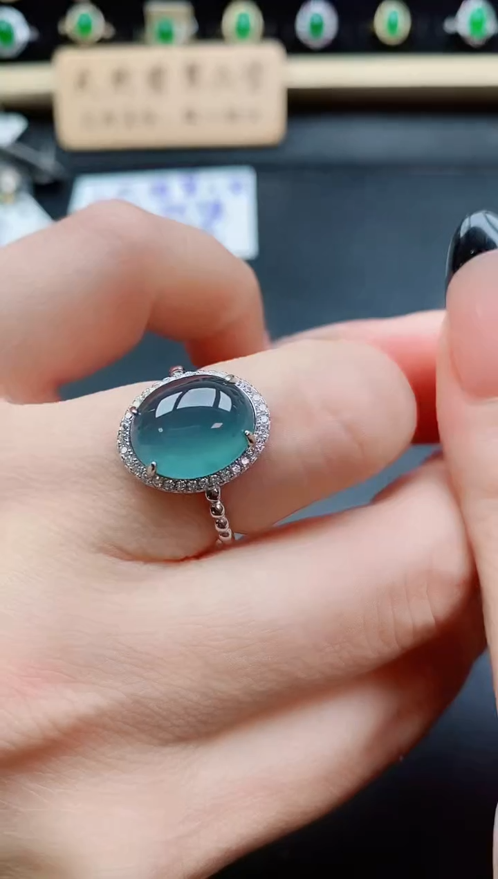 银S925镶嵌戒指翡翠1