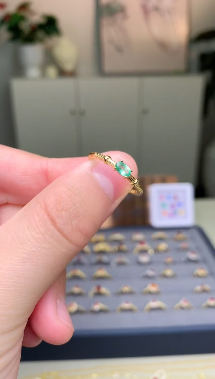 【闪购商品】祖母绿戒指银S925镶嵌戒指