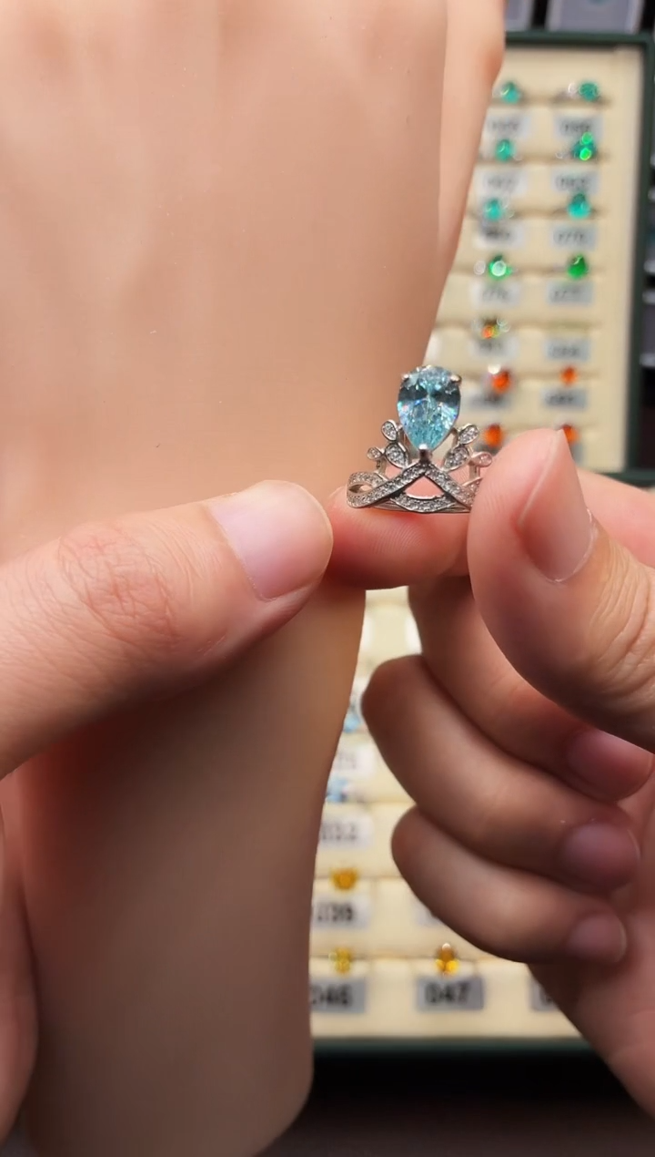 银S925镶嵌戒圈海蓝宝石00002