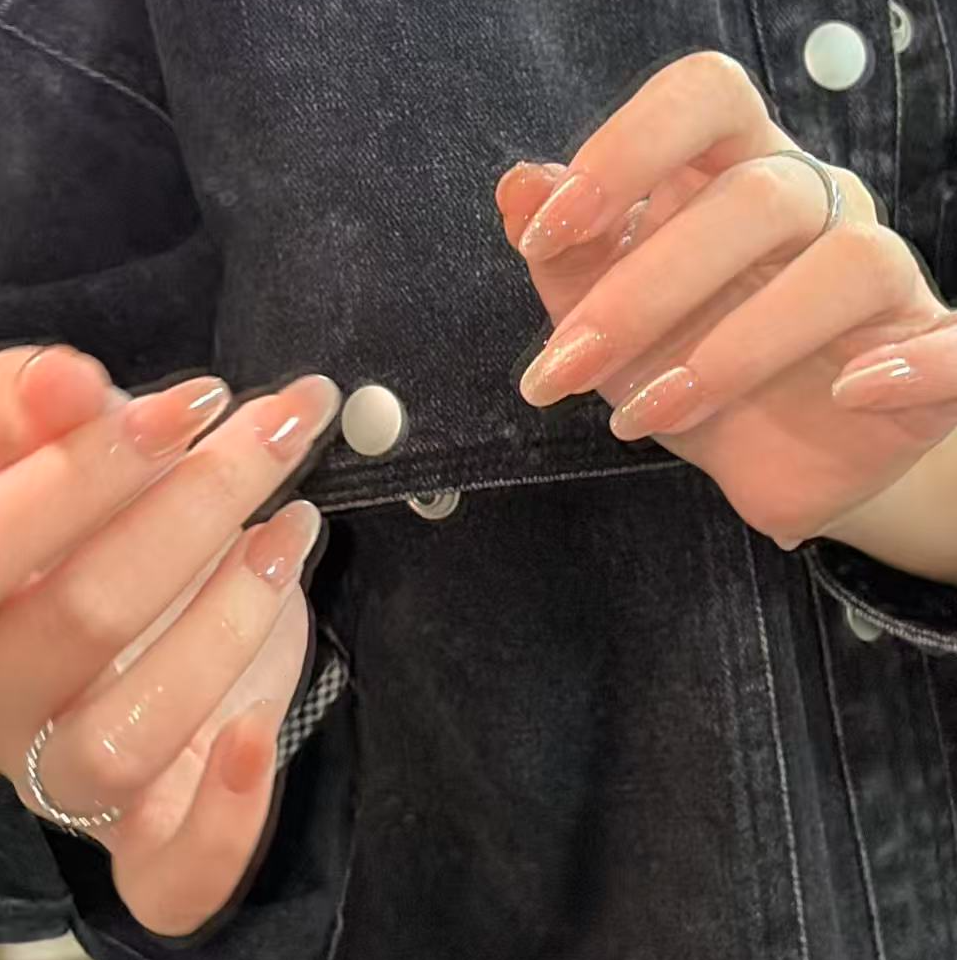 【雾花缭绕】裸色纯欲ins风金色猫眼显白纯手工穿戴甲