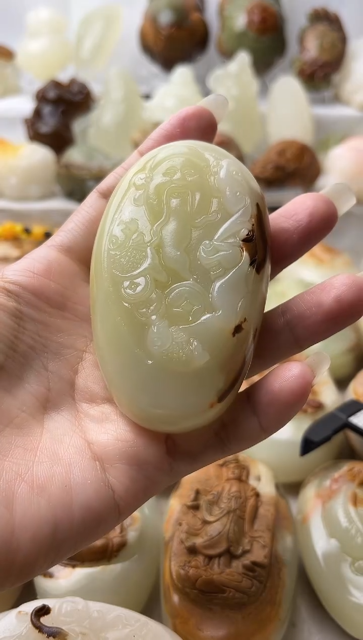 石材方解石手把摆件打孔穿绳不退换财神