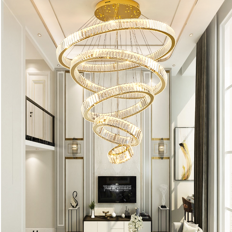 客厅大吊灯复式楼别墅现代轻奢水晶灯挑空大气简约中空楼梯间吊灯