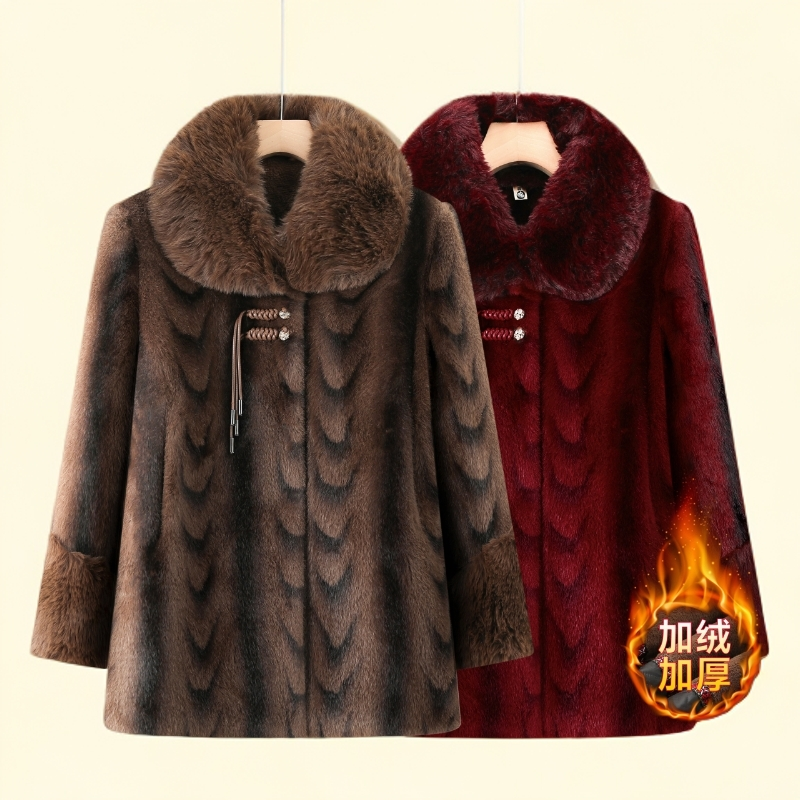 洋气妈妈新中式加绒加厚保暖外套奶奶装棉衣中长款大衣中老年棉袄